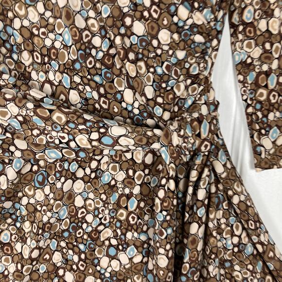 NWOT BCBGMAXAZRIA Dress L Brown Geometric-Print Faux-Wrap Tie Stretch Multicolor - Picture 9 of 16